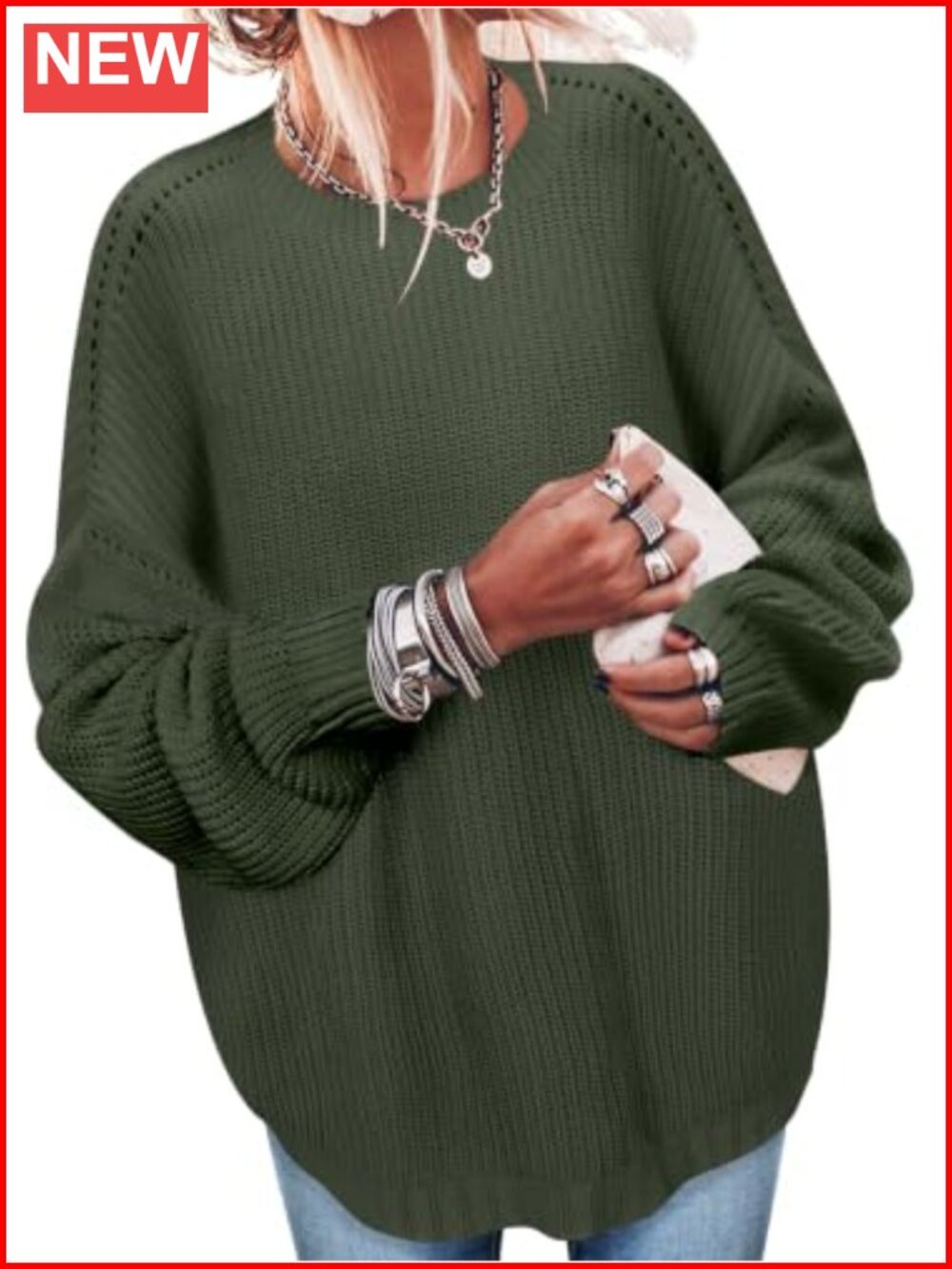 Women's Oversized Ribbed Knit Pullover Sweater Crew Neck Tunic Top